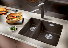 Мойка Blanco SUBLINE 340/160-U SILGRANIT чаша справа, отводная арматура InFino® жасмин