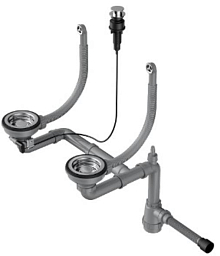 Арматура для двухчашевых моек с круглым переливом и клапаном-автоматом WK-2-R-IN-A