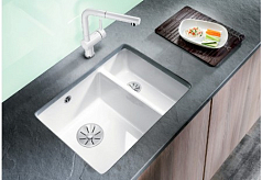 Мойка Blanco SUBLINE 350/150-U керамика отводная арматура InFino® глянцевый белый