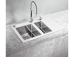 Мойка Alveus Crystalix 20 белое стекло, чаша слева