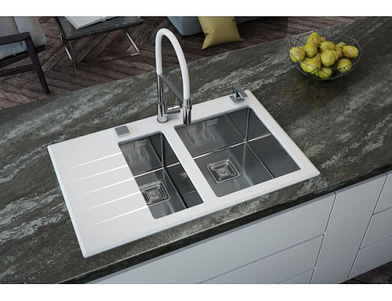 Мойка Alveus Crystalix 20 белое стекло, чаша справа preview 2