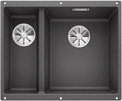 Мойка Blanco SUBLINE 340/160-U SILGRANIT чаша справа, отводная арматура InFino® темная скала