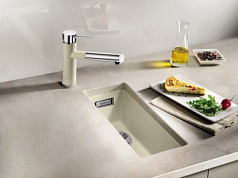 Мойка Blanco SUBLINE 160-U SILGRANIT отводная арматура InFino® серый беж